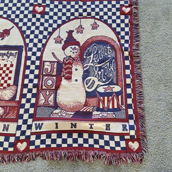 Vintage Howard Design Tapestry Throw Blanket All 4 Seasons Bunny Bear Snowman - Picture 2 of 9
